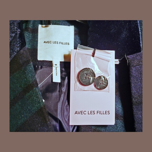 AVEC LES FILLES NEW Preppy Plaid Velour Collar Double Breast Jacket M - Picture 5 of 11